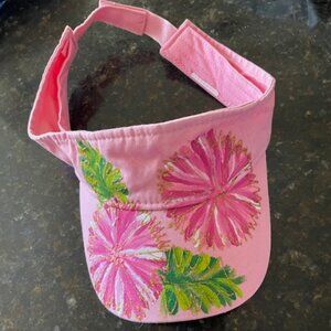 Ladies Pink Hand Painted Floral pattern adjustable one size fits all Visor New